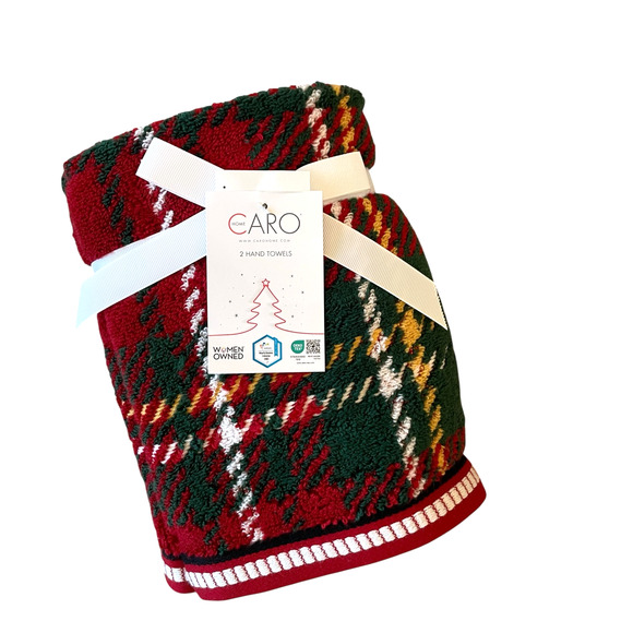 2 Caro Home Holiday Plaid  Cotton Hand Towels Christmas Red Green Tartan NEW - Picture 6 of 10